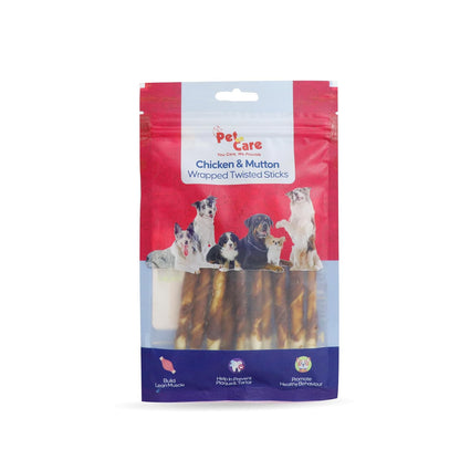 Pet en Care Chicken & Mutton Wrapped Twisted Sticks Dog Treats | High Protein Dual Flavor Chew Snacks | Dental Treats for Dogs | Helps Reduce Plaque & Tartar