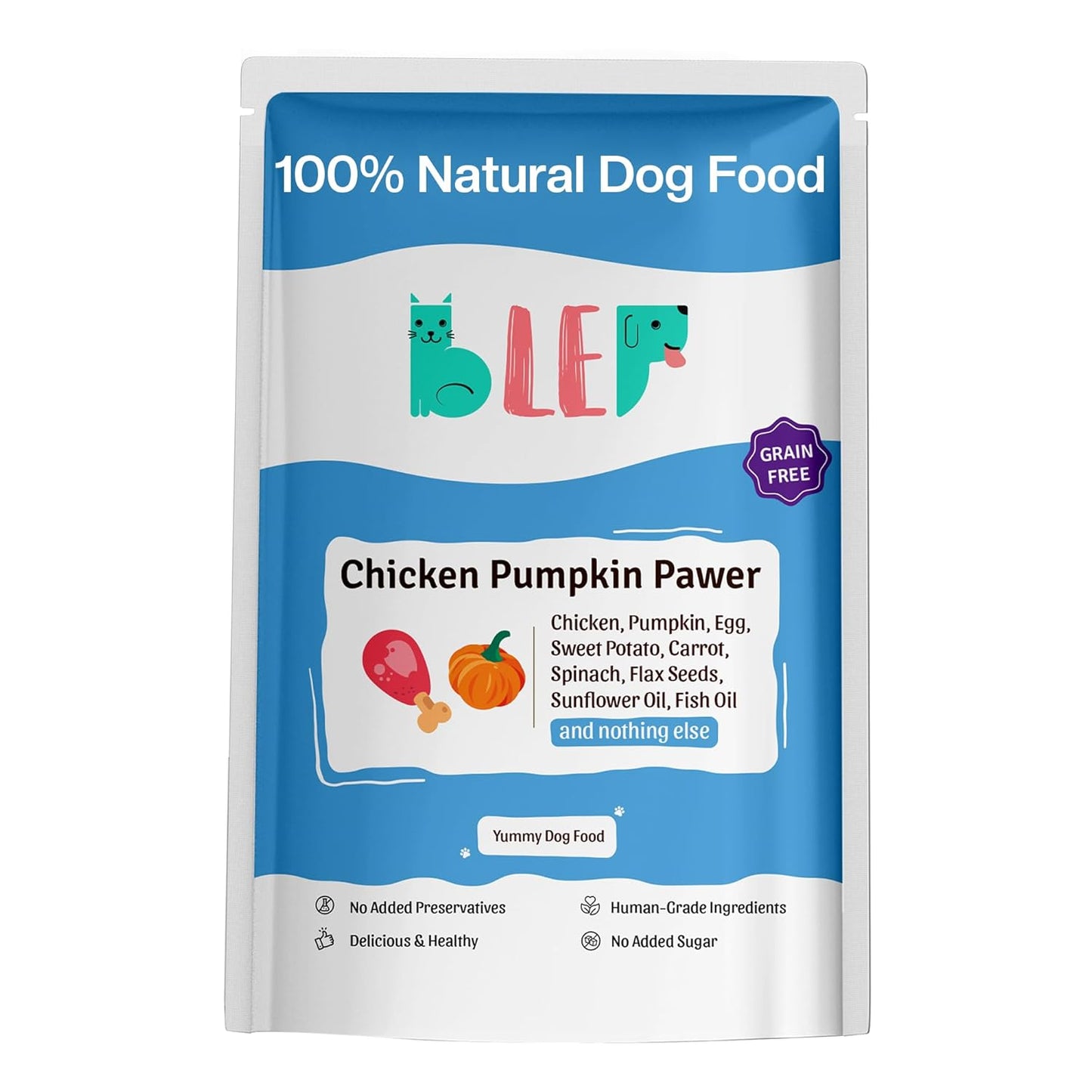 BLEP Dog Food Adult & Puppy | 100g | Dog Wet Food, High Protein, Omega 3&6, Contains Chicken Breast, Broccoli, Fresh Vegetables, Zero Preservatives, Digestible, Human Grade Fresh (Pack of 1)