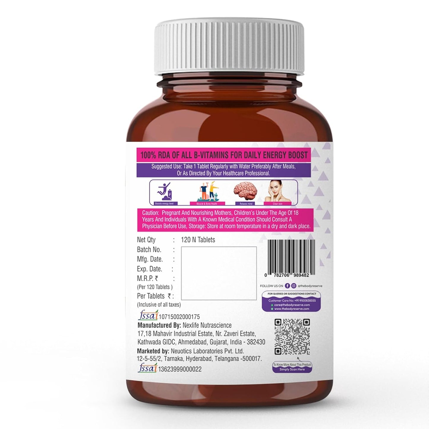 Vitamin supplement bottle with label on a white background