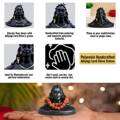 Resin Adiyogi Shiva Statue for Car Dashboard, Shiv Ji Mahadev Adi Yogi Idol Statue with Rudraksha Mala for Home and Car Dash Board (Medium)