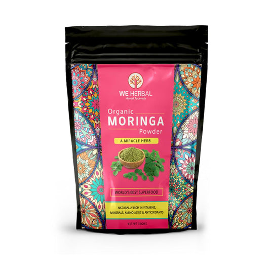 WE HERBAL Organic Moringa Powder, 100% Natural, Helps in Weight Loss, Reduces Bad Cholesterol, Rich in Vitamins, Minerals & Antioxidants, 50gms