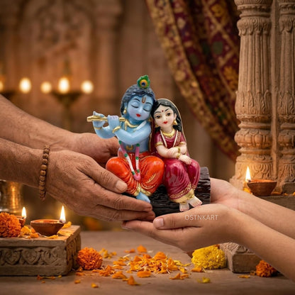 Radha Krishna Idol for Car Dashboard – 3.15 Inch Multicolour Polyresin Statue | Spiritual Showpiece for Home, Office & Temple | Decorative Gift for Housewarming, Diwali & Birthday