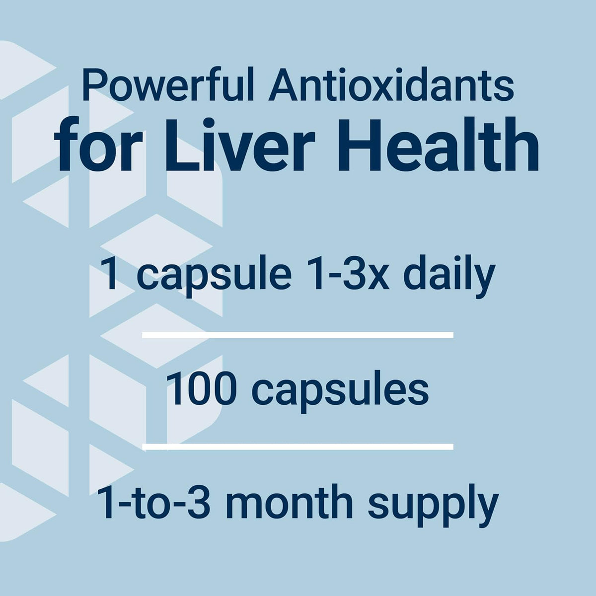 Supplement packaging with text about powerful antioxidants for liver health on a blue background