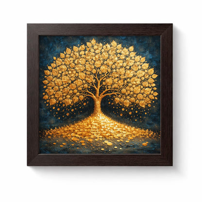 Golden Tree Kalpvriksh Gold Coin Vastu Money Magnet Prosperity Spiritual Wealth White Framed Poster Artwork Decor Painting
