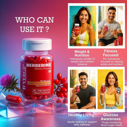 B’VERGE® Berberine Supplements 98% with Milk Thistle | Weight loss for Women & Men | Ultra Potent 600mg Supplement – Helps Maintain Healthy Blood Sugar, Cholesterol, and Supports PCOS Care (60 Capsules (Pack of 1))