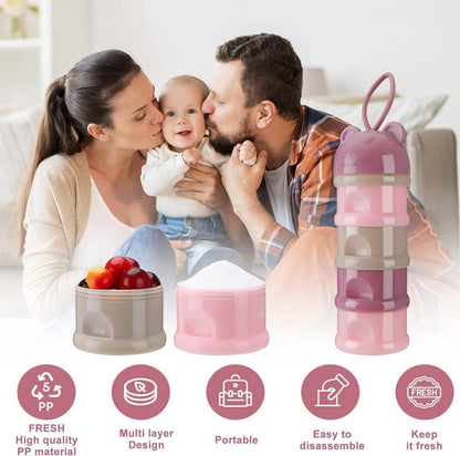 Mini Baby The Baby Store Plastic Best 4 Layer Milk Cute Bear Portable Baby Food Milk Powder Storage Bottle Milk and Food Container, Multicolour (4 layer), Multicolor
