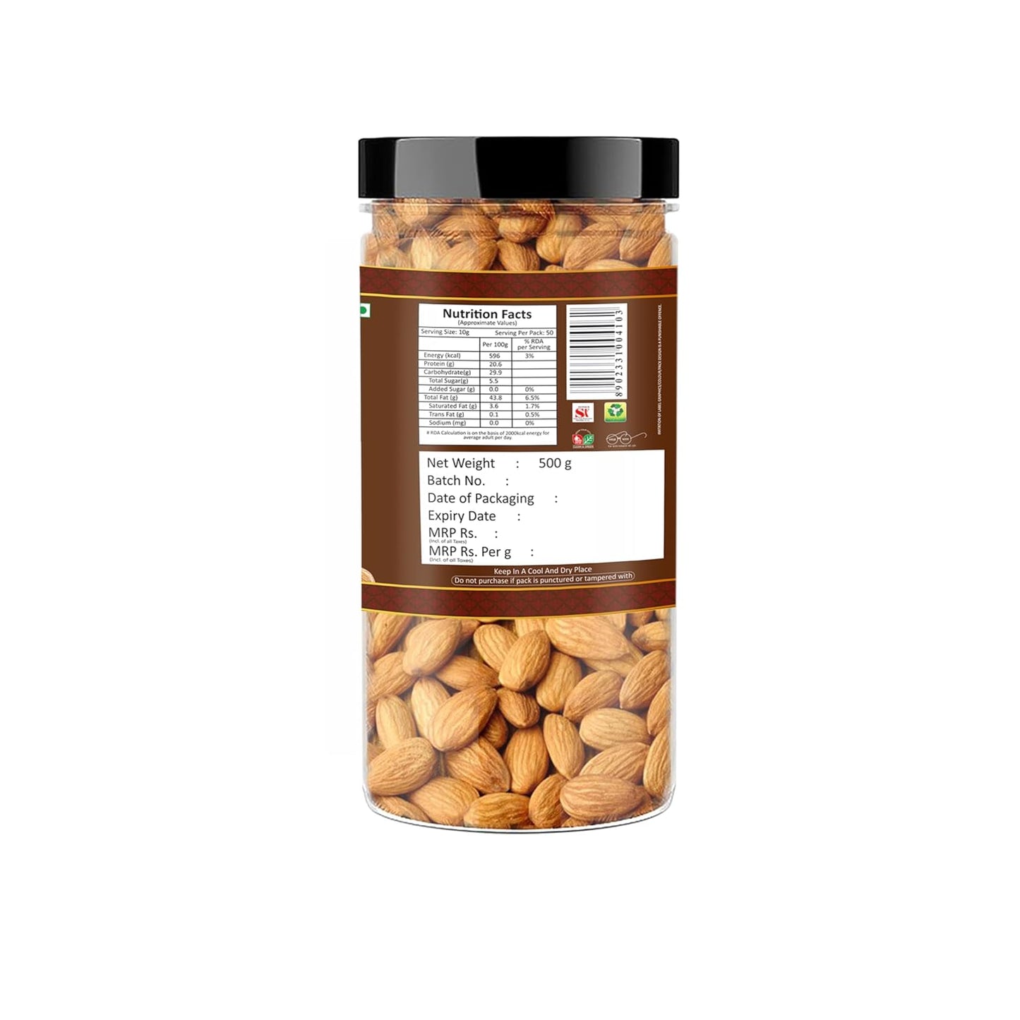 YUM YUM Pure California Almonds/Badam Whole, 500g, Real Nuts, High in Fiber, Badam Giri, Rich in Protein, Magnesium, Phosphorus and Dietary Fibre, Nuts & Dry Fruits