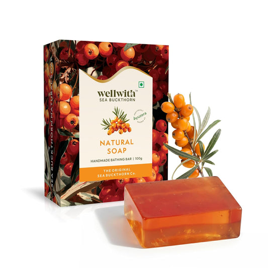 Wellwith by Ayuzera Sea Buckthorn Natural Soap Bar | Healthy and Smooth Skin | Naturally Brightening & Glowing Bath Soap (Pack of 1)
