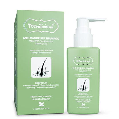 Teenilicious Anti Dandruff Shampoo for Women & Men | Natural Tea Tree Oil with 1.0% Salicylic Acid | Shampoo for Dandruff and Itchy Scalp | Free from Alcohol, Silicones, Paraben & Sulphates - 100ml