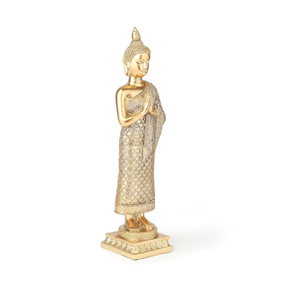 Buddha Idols for Home Decor | Show Piece for Living Room | Buddha Idol | Office Desk Decorative Items (Gold: L7xW8xH29 cm)