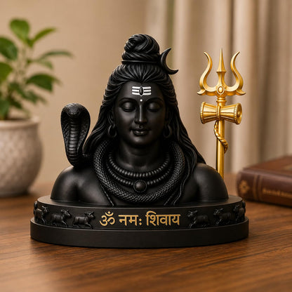 B.R STORE Lord Shiva Idol with Golden Trishul Bust, Black