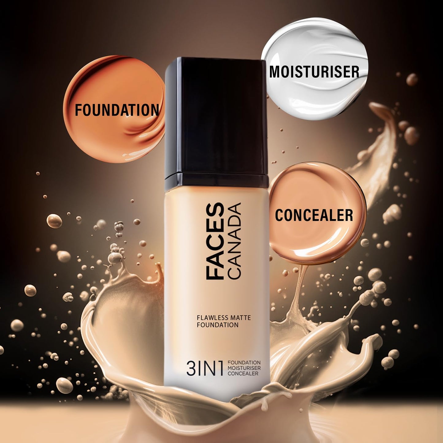 FACESCANADA Flawless Matte Foundation - Rich Ivory 30 Ml|3-In-1 Foundation+Moisturizer Cream For All Skin Types+Concealer|12 Hr Hydration+Spf 18|Hd Matte Coverage|Lightweight|Anti Ageing,Pack Of 1
