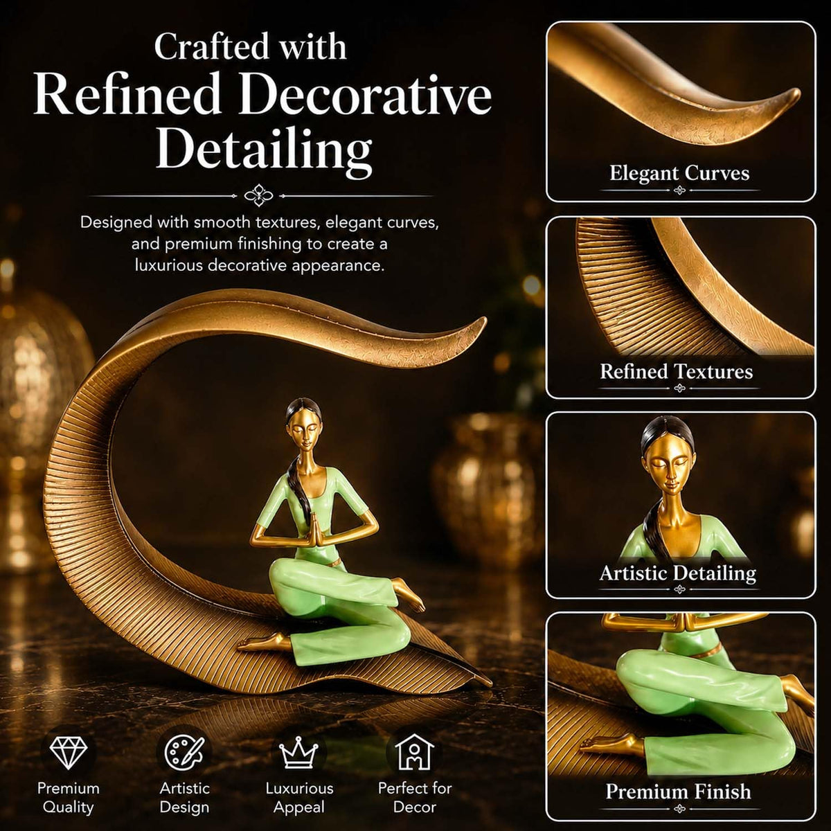 Yoga Lady Statue Polyresin Meditating Woman Figurine for Home & Office Décor 22Cm | Elegant Yoga Showpiece | Zen Décor | Namaste Meditation Idol | Decorative Woman Statue (Green)