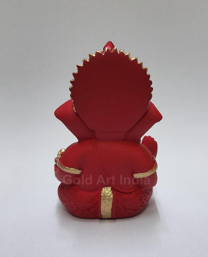 Gold Art India Mukut Ganesha Idol for Car Dashboard Maroon Red and Gold Small Ganesha Murti Ganpati Idol for Home Decor Puja Lord Ganesh Statue Gift for Office Desk Puja Room Figurine,5.1x5.1 Cm
