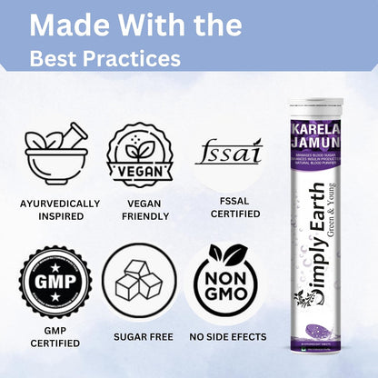 Simply Earth Karela Jamun Fizz Effervescent (Karela Jamun Juice)| Helps in High Sugar Conditions | Herbal Diabetes Management| Boosts Digestive Health| - 40 Effervescent Tablets