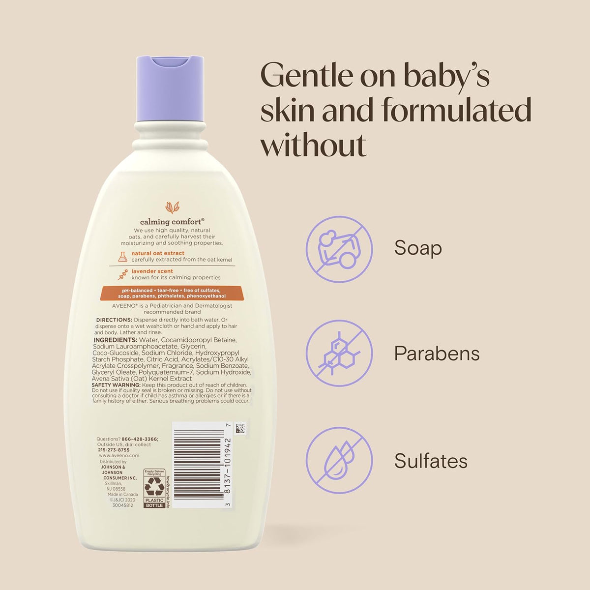 Aveeno Baby Calming Comfort Bath Lavender & Vanilla Lotion 18 Ounce