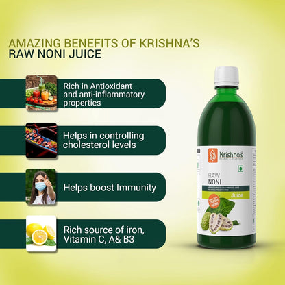 KRISHNA'S HERBAL & AYURVEDA Raw Noni Juice-1000 Ml|Preservative Free|No Added Thickener Color Or Flavor|Sugar Free Juice|Enhance Energy|Made With Fresh Noni Fruit (Morinda Citrifolia)