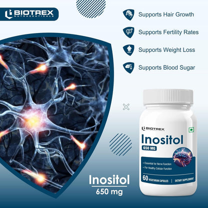 Biotrex Nutraceuticals Inositol 650mg, Essential for nerve function - 60 Capsules
