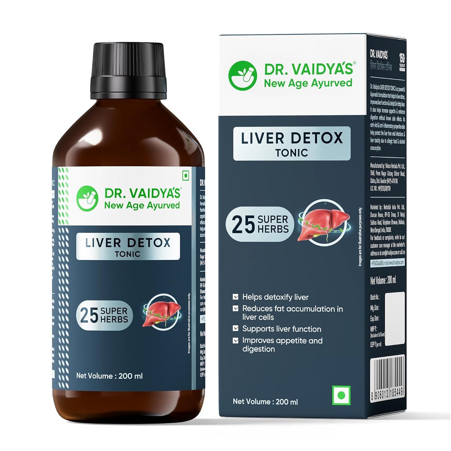 Dr. Vaidya's Liver Detox Tonic | 100% Ayurvedic | Fatty Liver Support | Liver Detox Supplement/Drink | Improve Digestion & Boost Metabolism | Liver Tonic for men & Women | 200ml
