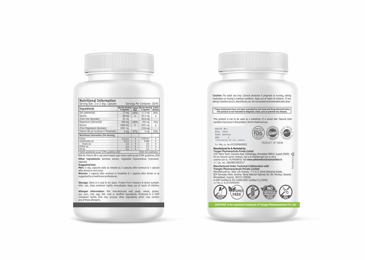 Two white supplement bottles with labels on a white background