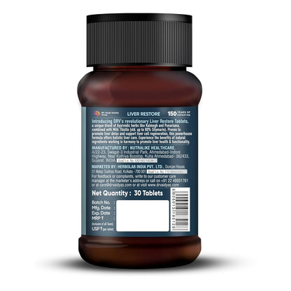 Dr. Vaidya Liver Restore Tablets | Ayurvedic Liver Detox & Care Supplement | Supports Liver Health, Cleansing, Digestion & Metabolism | With Milk Thistle, Triphala, Dandelion | 30 Tablets