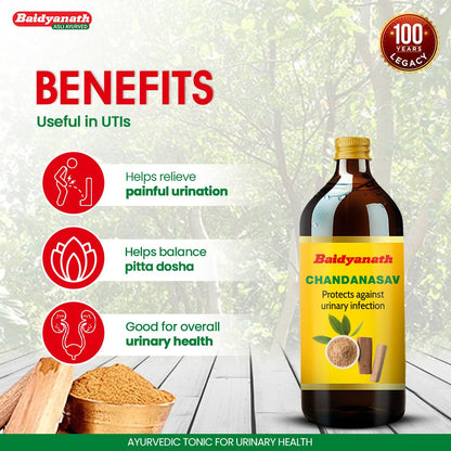 Baidyanath Chandanasav | Effective in Urinary Disorders and Kidney Diseases | With Rakt Chandan, Safed Chandan, Manjith, Mulethi | 450ml