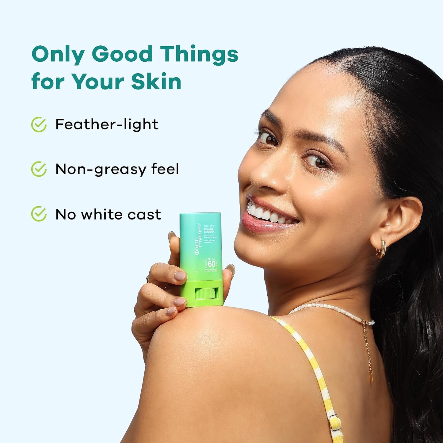 Earth Rhythm Daily Dew Cooling Sunstick SPF 60 PA ++++ with Hyaluronic Acid & Aloe Vera, In Vivo Tested