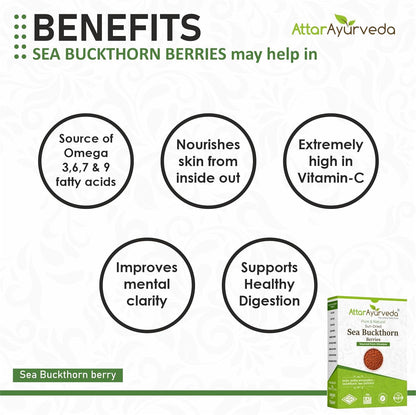 Attar Ayurveda Sea buckthorn berry 100 grams (Sun-dried) | Sourced from Himalyas | Rich in Vitamin C & Antioxidants | Natural Superfood for Immunity & Skin Health | 100% Pure & No Added Sugar