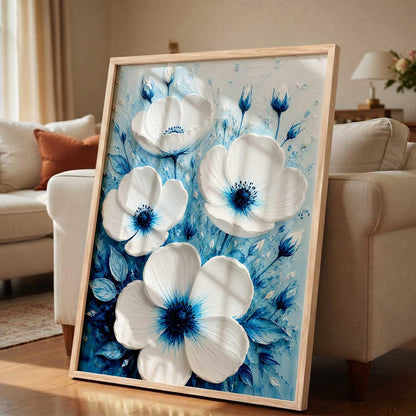 Aesthetic Flowers Modern Art Wall Painting | Home Decoration Floral Painting With Frame For Living Room Bedroom Wall Decor | Textured Digital Reprint Set of 1 Size (13X17 INCH)