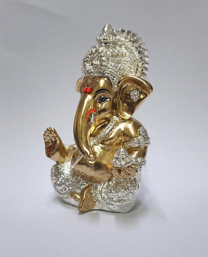 Gold Art India Resin Ganesha Idol Ganesh for Car Dashboard Statue Ganpati Vinayaka Vinayagar Figurine Diwali Gifts Home Decor Luck, Success for Small Murti Puja Lord Gift Office Desk Room 3.5 Inches
