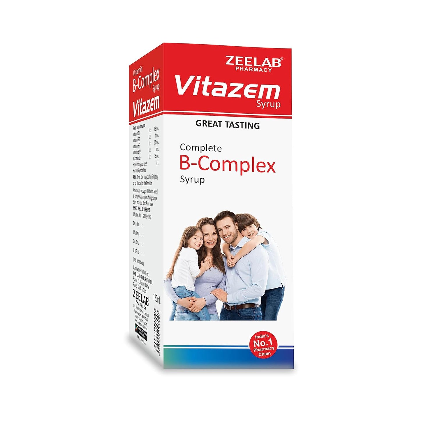 Vitazem Complete B-Complex Syrup packaging with a family on the box
