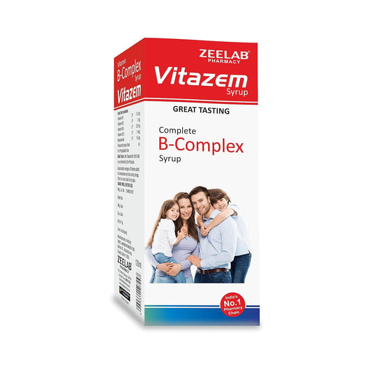 Vitazem Complete B-Complex Syrup packaging with a family on the box