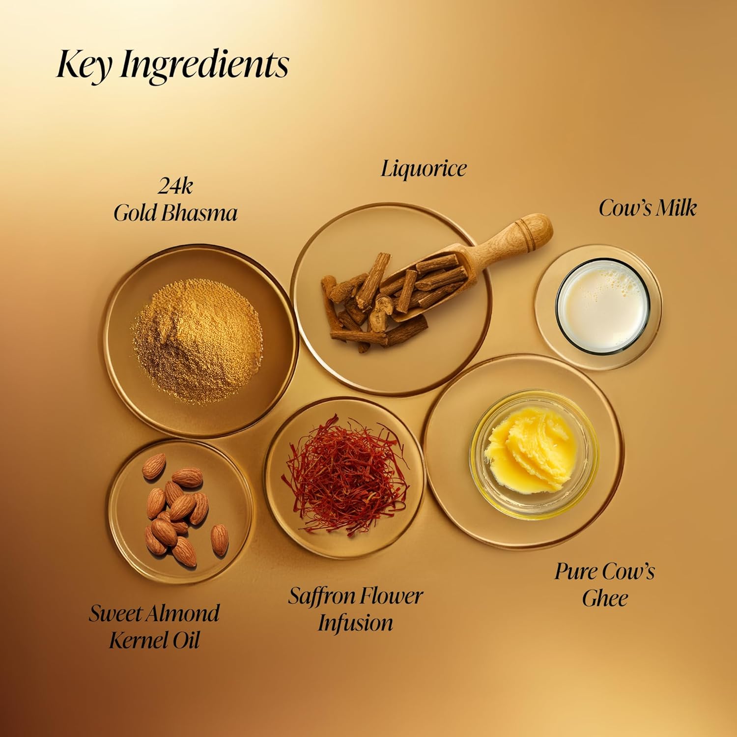 Key ingredients for a product displayed on a gold background