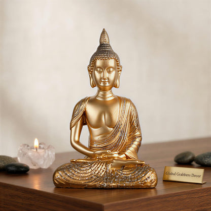 New Sitting Meditating Buddha Statue showpiece Idol Home Decor Items for Living Room and Gifts (Golden 1)