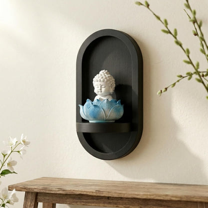 eCraftIndia White Lord Buddha Idol in Blue Lotus Base | Baby Buddha Statue for Car Dashboard Office Home Decor | Gift for Diwali Housewarming Birthday