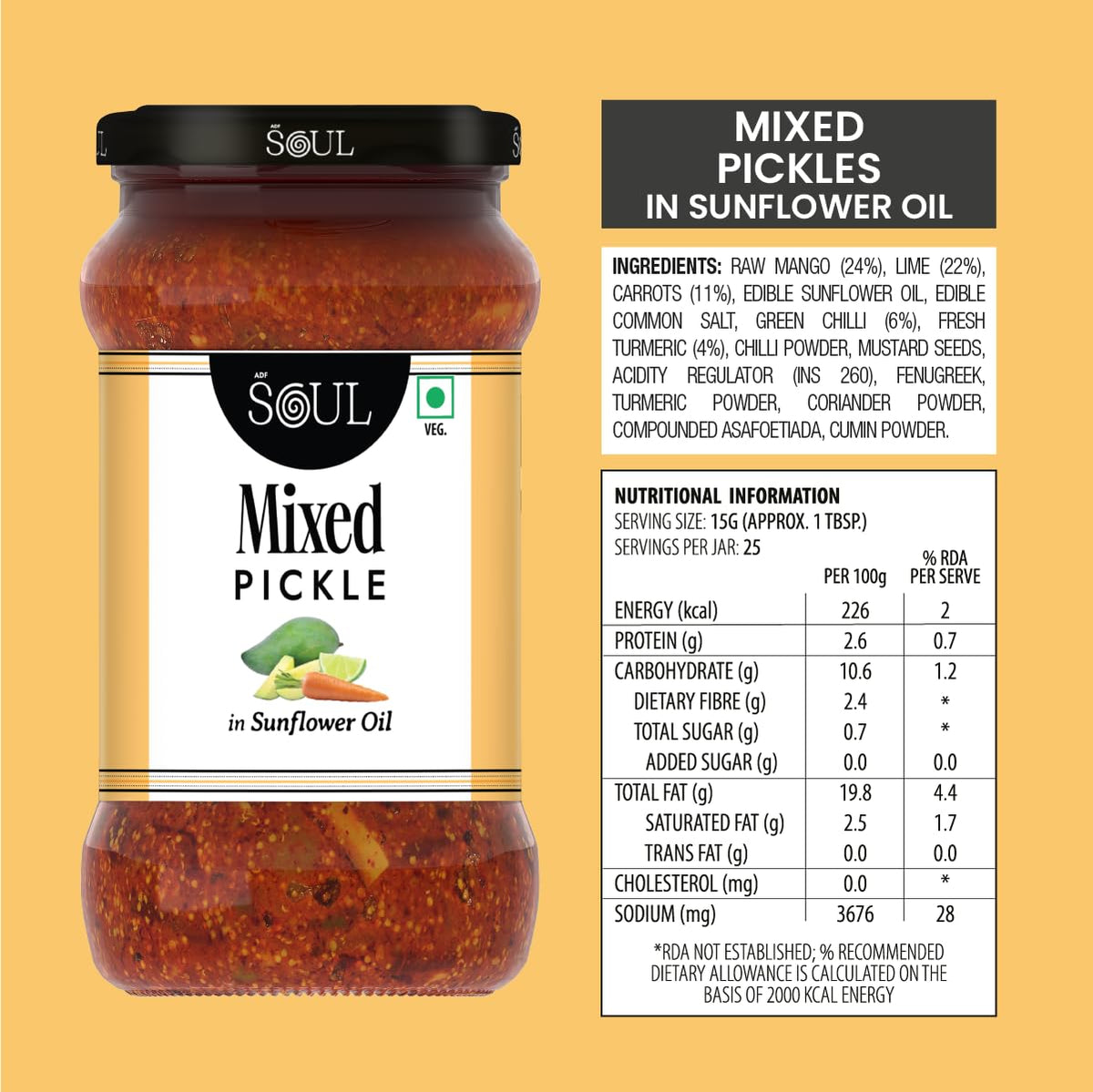 Soul Mixed Pickle 380g - Flavorful Blend in Sunflower Oil