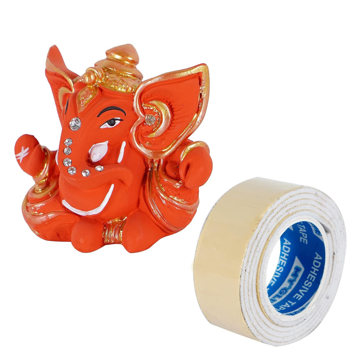 Polyresin Orange Ganesha Statue for Car Dashboard God Ganesh Murti Ganpati Idol Figurine with Double Side Tape