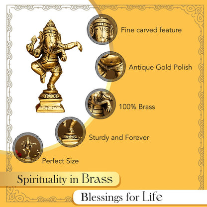 100% Pure Brass Ganesha Idol (Size: 10.5 cm) | Pital Ganesh Murti for Pooja Room, Home Decor, Office Desk and Car Dashboard | Vinayagar Statue for Diwali Puja