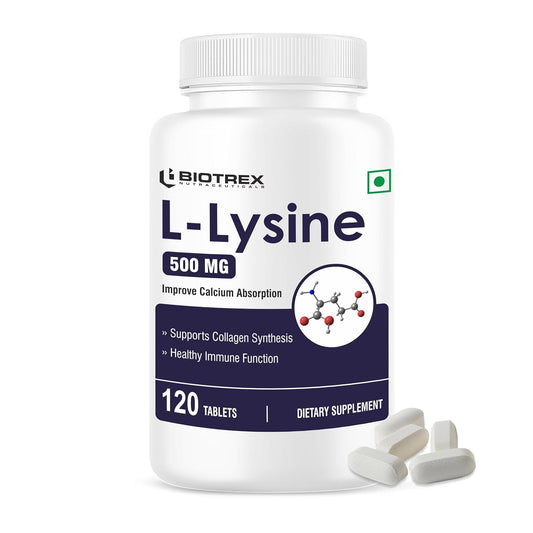 Biotrex Nutraceuticals L-Lysine 500mg | Supports Muscle Growth & Healing | Improve Calcium Absorption & Bone Health | Boost Immunity | L-Lysine Amino Acid | 120 Tablets