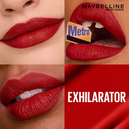 Maybelline New York Superstay Matte Ink Liquid Lipstick, Exhilarator | No budge bold color for 16H | Transferproof, Waterproof, Foodproof | Brown skin friendly