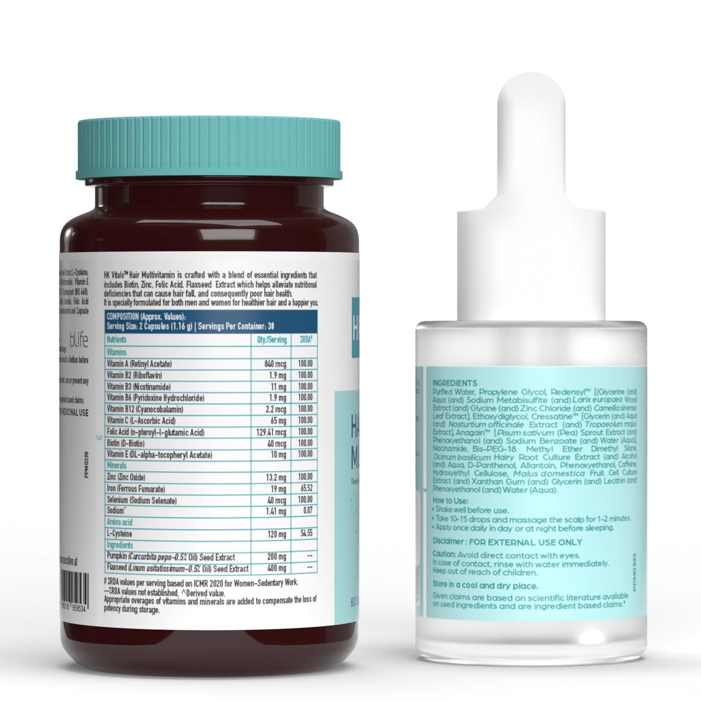 HealthKart HK Vitals Hair Re-Growth Kit| Controls Hairfall & Promotes New Hair Growth | Hair Multivitamin with Biotin (60 Capsules) & Hair Growth Serum with 3% Redensyl (30 ml) | Combo Pack