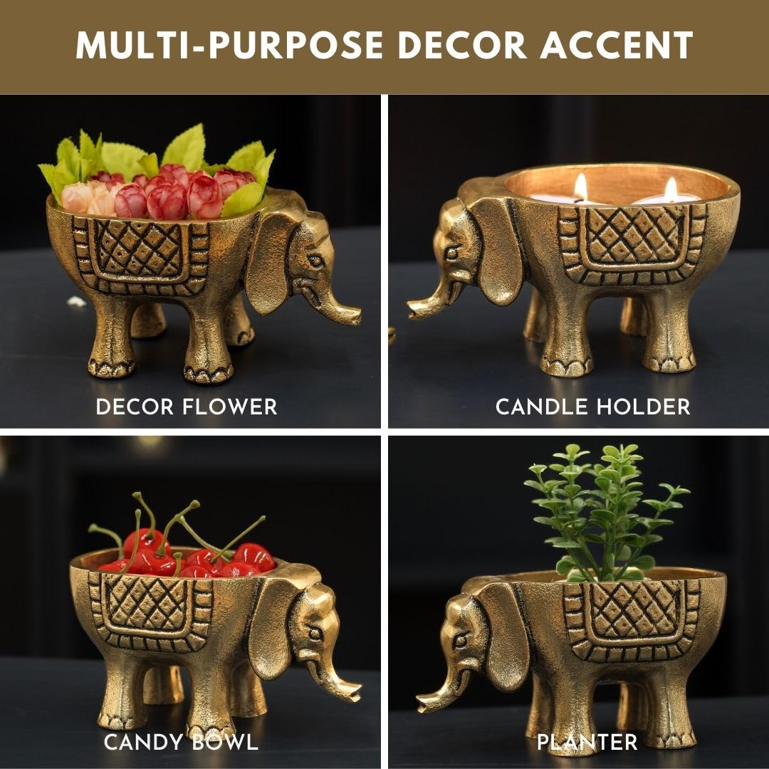 BEHOMA Metal Elephant for Good Luck, Golden - Set of 2