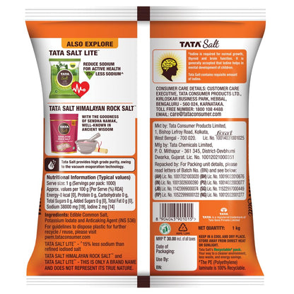 Tata Salt 1 Kg, Free Flowing and Iodised Namak, Vacuum Evaporated, Salt in Fresh