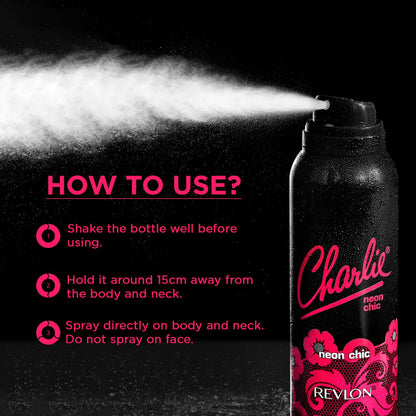Revlon Charlie Neon Chic Perfume Body Spray | Vibrant, Feminine, And Naturally Sensual Scent | Contemporary And Bold Scent For Her | With Sandal Wood, Orange Flower, Grape Fruit | 150ml