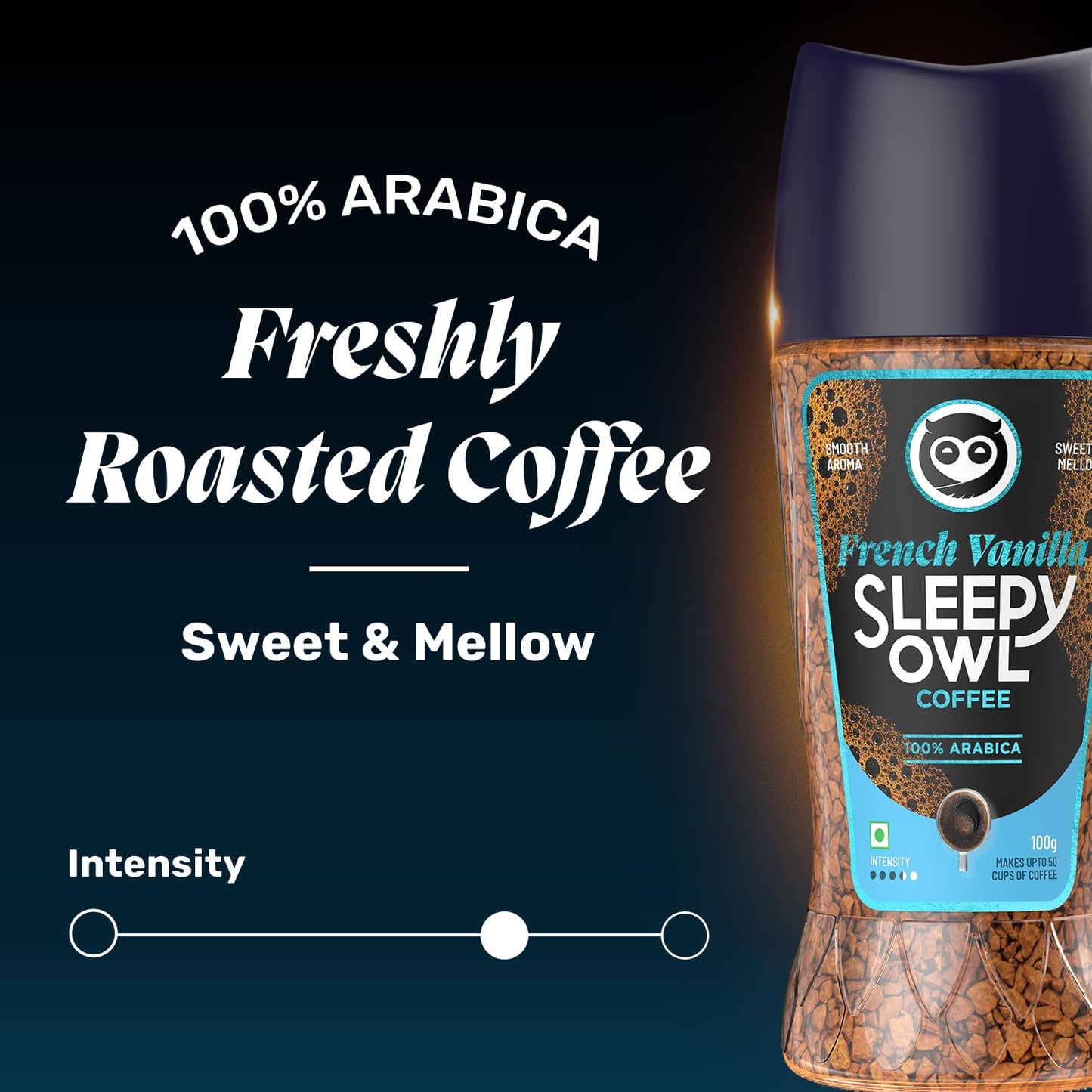 Sleepy Owl French Vanilla Premium Instant Coffee | 100% Arabica | Microground Technology | Ready in Seconds | Makes 50 Cups | 100g
