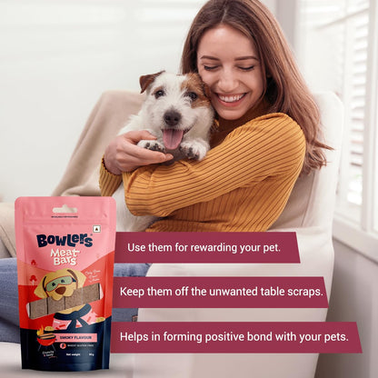 Bowlers Dog Treats Smoked Flavour Meat Sticks| 70g | Good for Dental Hygiene | High on Protien|Low in Fat | Grain Free | Handmade Treats