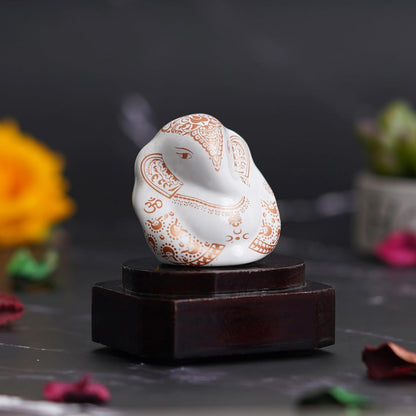 Handcrafted Polyresin White & Orange Lord Ganesha Idol for Home, Temple, Pooja Room, Office, and Car Dashboard - Divine God Idol Perfect for Diwali, Ganesh Chaturthi, Birthday Gift Giving
