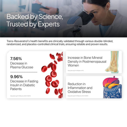 Advertisement featuring a woman using a microscope with health benefits text and graphics.