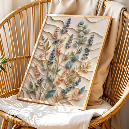 Floral Botanical Wall Painting with Frame | Premium Textured Flower & Leaf Artwork, Pastel Nature Wall Decor Framed for Living Room Bedroom Office and Home Decoration (Art-1,13x19inch)