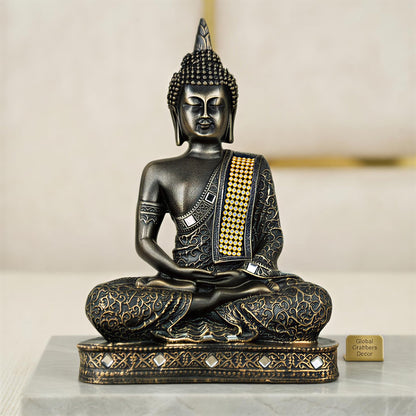 New Limited Edition 25 Centimetre Meditating Sitting Buddha Idol Statue showpiece Home Decor Decoration Items for Living Room and Gifts (Antique Golden)